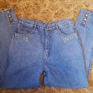 Vintage Light Blue Jeans with Flower Embroidery